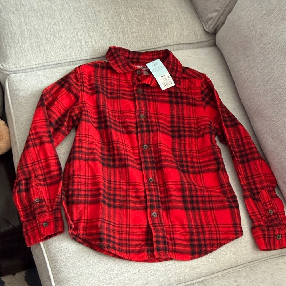 Cat & Jack Red and Black Plaid Button Down Shirt Size 8